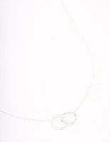 Sterling Silver Pave Link Hoop Pendant Necklace