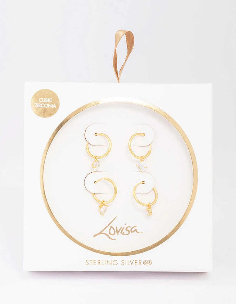 Gold Plated Sterling Silver Cubic Zirconia Hoop Earring Pack