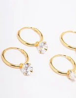 Gold Plated Sterling Silver Cubic Zirconia Hoop Earring Pack