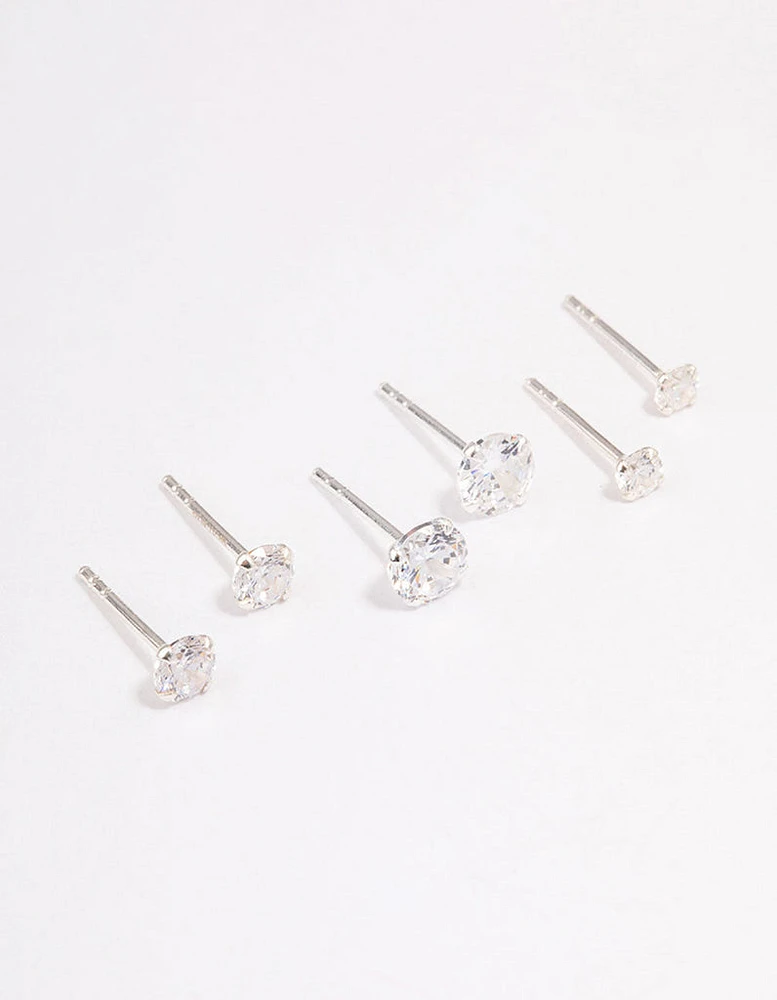 Sterling Silver Graduating Cubic Zirconia Earring 3-Pack