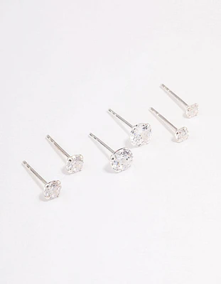 Sterling Silver Graduating Cubic Zirconia Earring 3-Pack