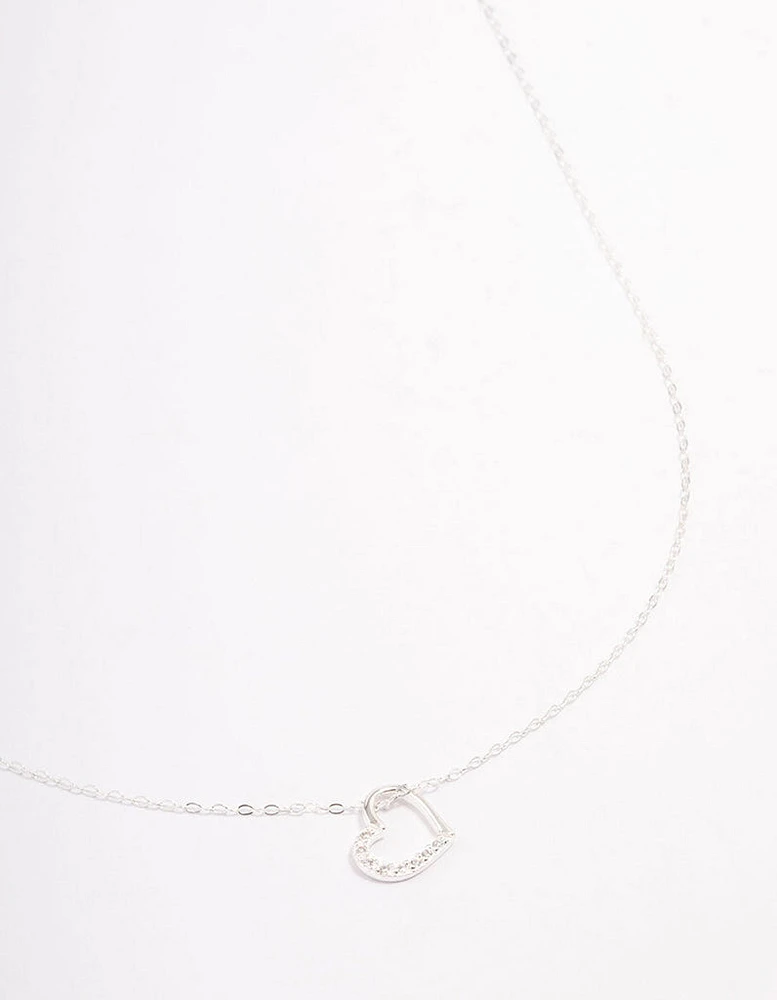 Sterling Silver Open Cubic Zirconia Heart Pendant Necklace