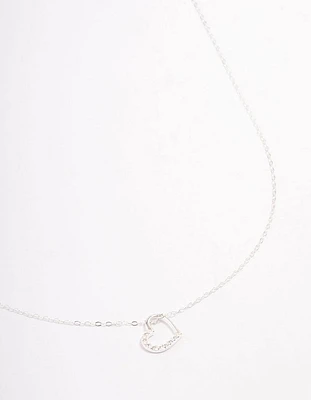 Sterling Silver Open Cubic Zirconia Heart Pendant Necklace