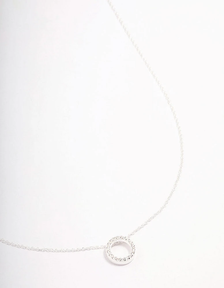 Sterling Silver Pave Circle Pendant Necklace