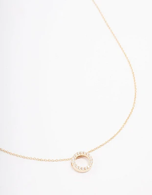 Gold Plated Pave Sterling Silver Circle Pendant Necklace