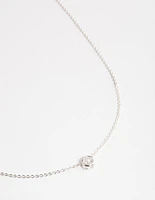 Silver Round Bezelled Cubic Zirconia Pendant Necklace