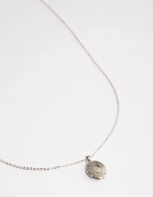 Antique Silver Etched Locket Pendant Necklace