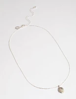 Antique Silver Etched Locket Pendant Necklace