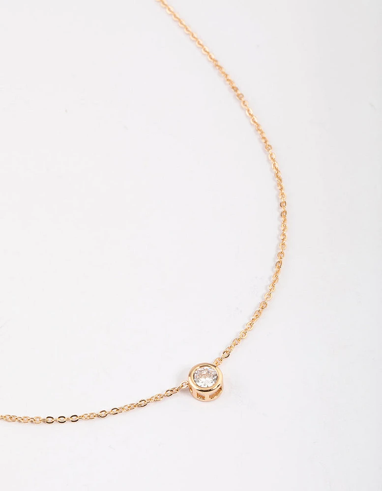 Gold Round Bezel Cubic Zirconia Pendant Necklace