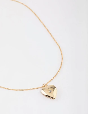 Gold Heart Pendant Locket Necklace