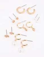 Gold Blush Diamante Pearl Earrings 6-Pack