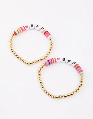 Gold BFF Clear Disc Beaded Bangle Pack