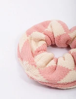 Pink & Cream Checkered Knitted Hair Scrunchie