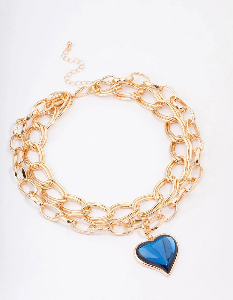 Gold Double Row Chunky Heart Necklace