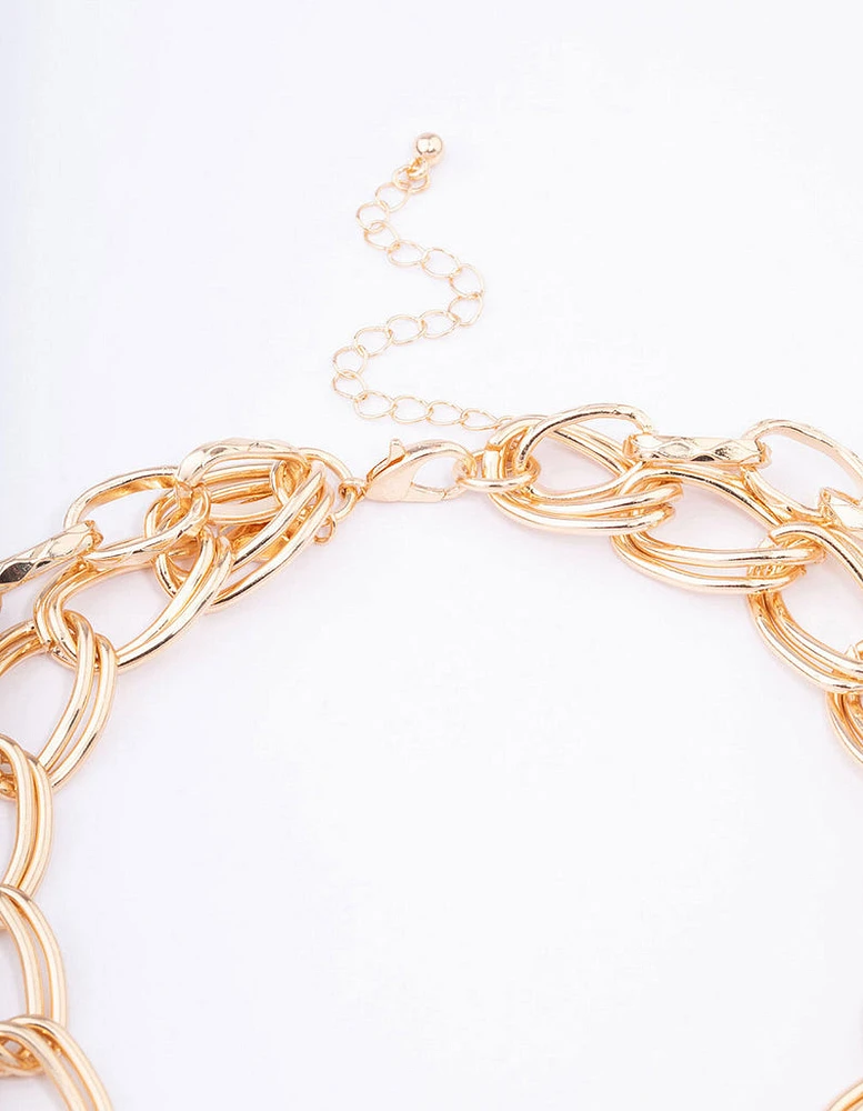 Gold Double Row Chunky Heart Necklace