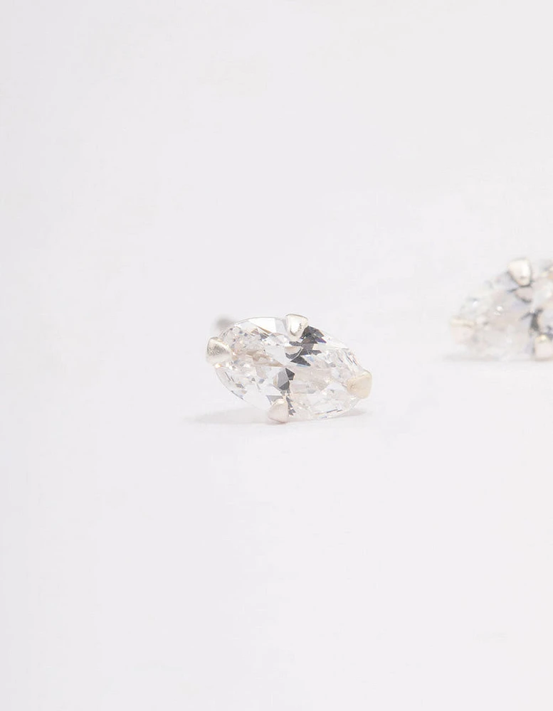 Sterling Silver Oval Cubic Zirconia Stud Earrings