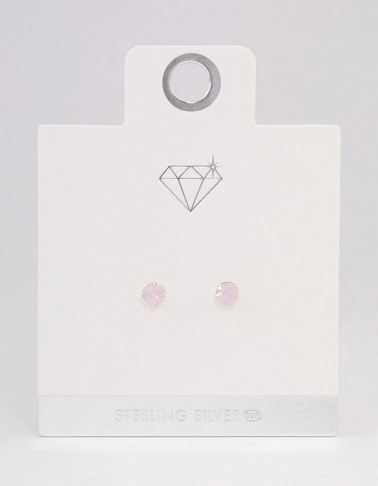 Sterling Silver Pink Oval Stud Earrings