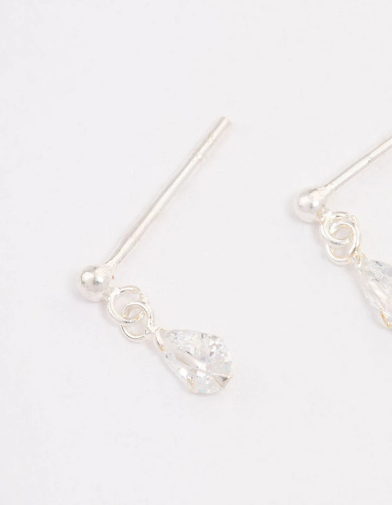 Sterling Silver Pear Cubic Zirconia Drop Earrings