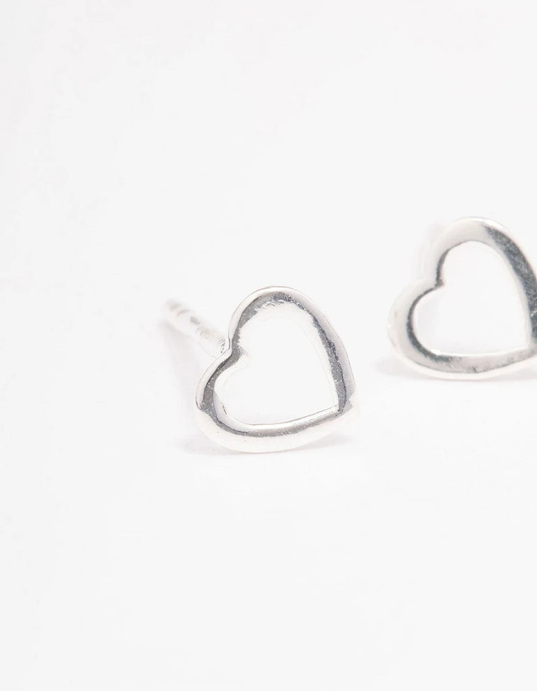 Sterling Silver Open Heart Stud Earrings