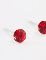Sterling Silver Red Diamante Stud Earrings