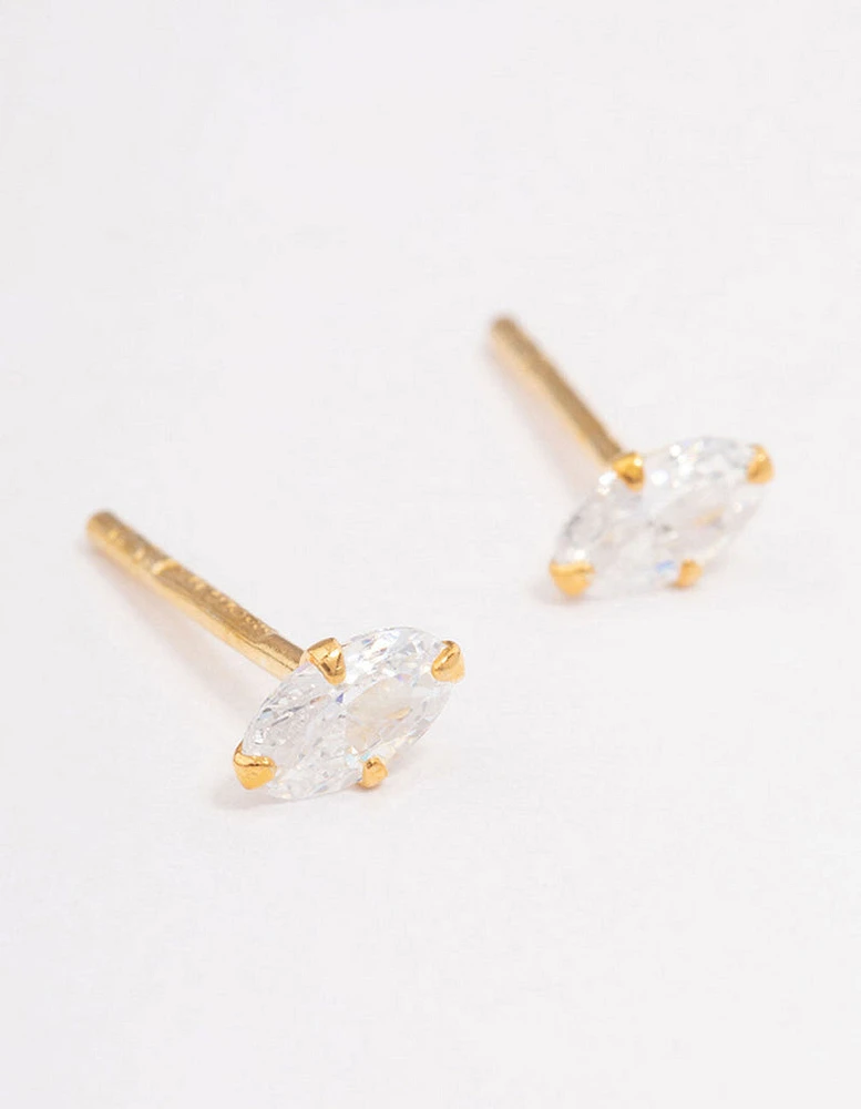 Gold Plated Sterling Silver Oval Cubic Zirconia Stud Earrings