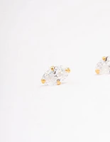 Gold Plated Sterling Silver Oval Cubic Zirconia Stud Earrings