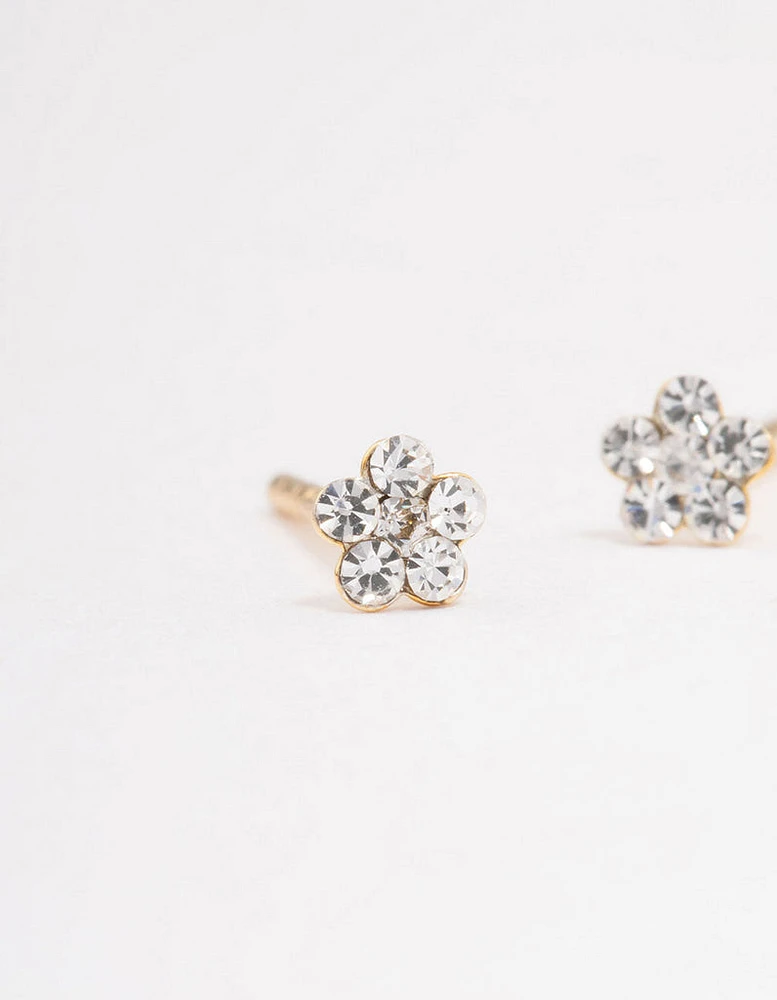 Gold Plated Sterling Silver Diamante Flower Stud Earrings