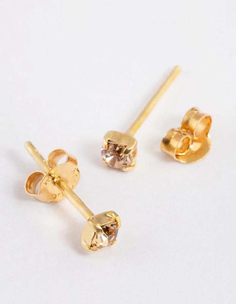 Gold Plated Sterling Silver Diamante Stud Earrings