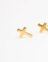 Gold Plated Sterling SIlver Mini Cross Stud Earrings