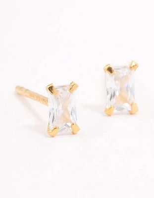 Gold Plated Sterling Silver Baby Baguette Stud Earrings