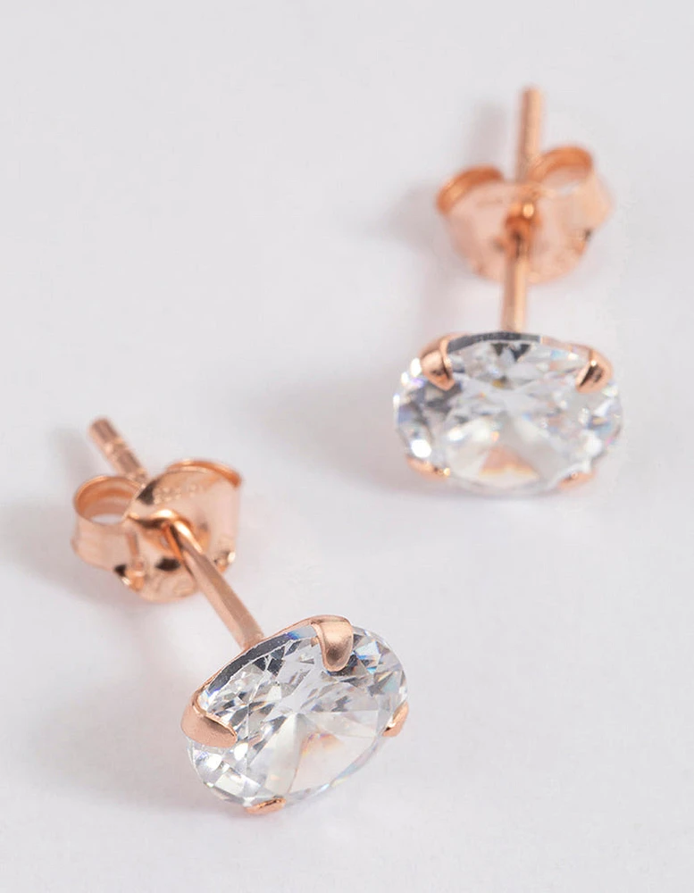 Rose Gold Plated Sterling Silver Cubic Zirconia Stud Earrings