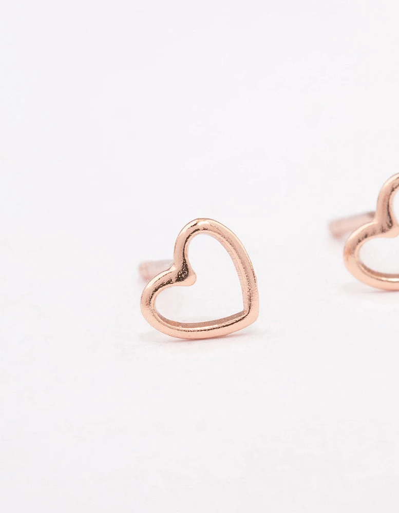 Rose Gold Plated Sterling Silver Open Heart Stud Earrings