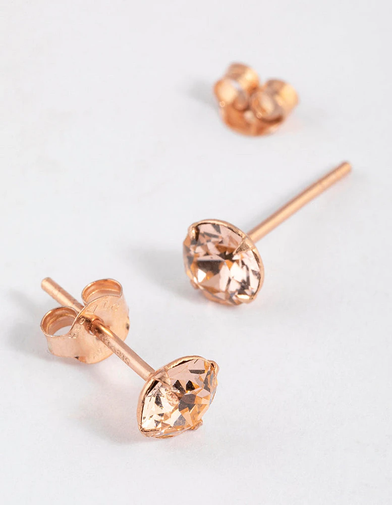 Rose Gold Plated Sterling Silver Diamante Stud Earrings 5mm