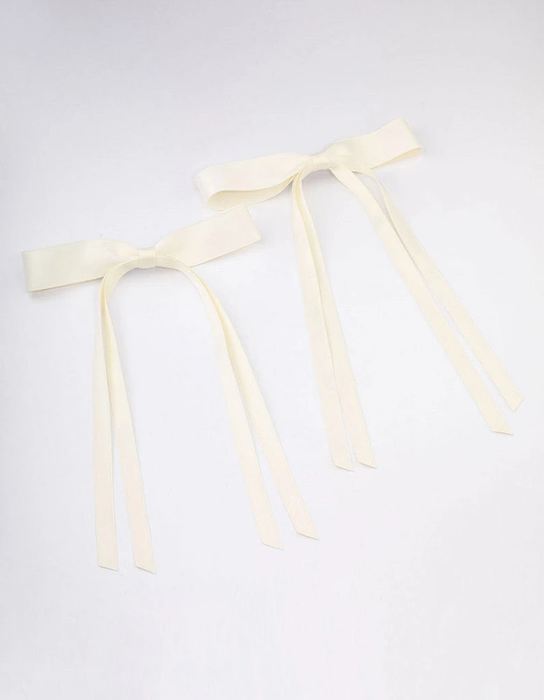 Cream Fabric Wide Skinny Hair Bow Pack