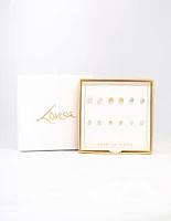 Gold Cubic Zirconia & Ball Stud Earrings 6-Pack