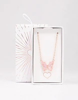 Rose Gold Pink Butterfly Pendant Necklace