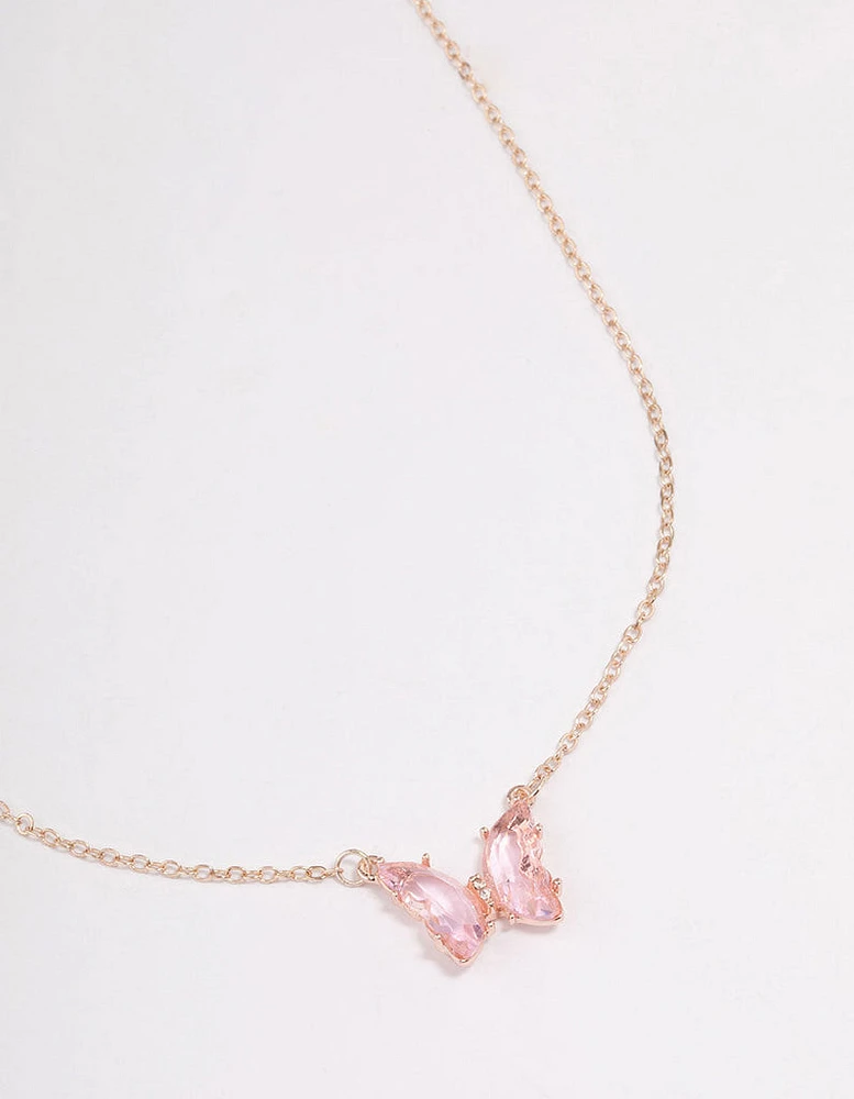 Rose Gold Pink Butterfly Pendant Necklace