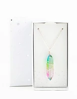 Silver Rainbow Wrapped Shard Necklace