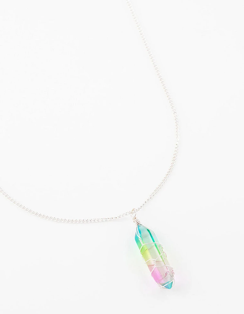 Silver Rainbow Wrapped Shard Necklace