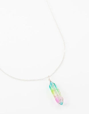 Silver Rainbow Wrapped Shard Necklace