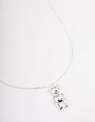 Silver Moving Teddy Bear Short Necklace