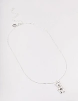 Silver Moving Teddy Bear Short Necklace