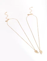 Gold BFF Diamante Heart Necklace Pack