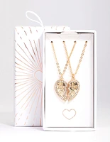 Gold BFF Diamante Heart Necklace Pack