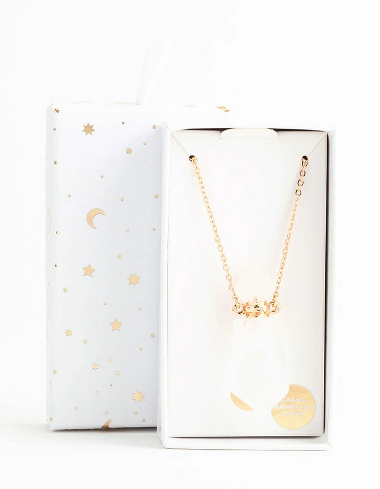 Gold Clear Quartz Semi-Precious Bottle Necklace