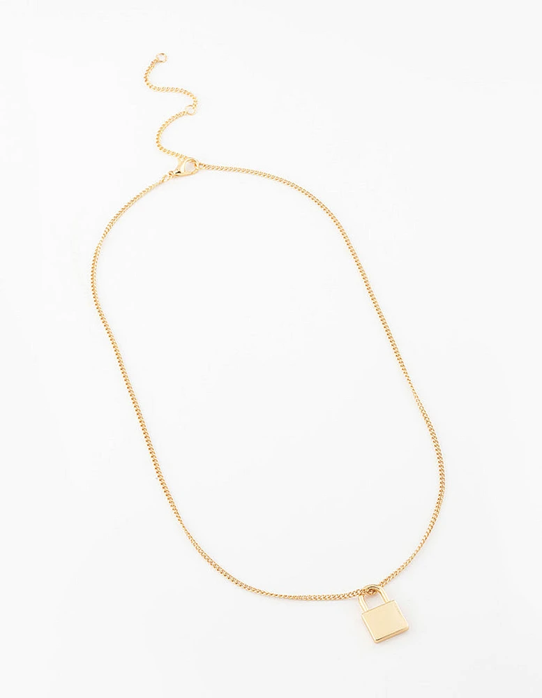 Gold Plated Padlock Short Necklace