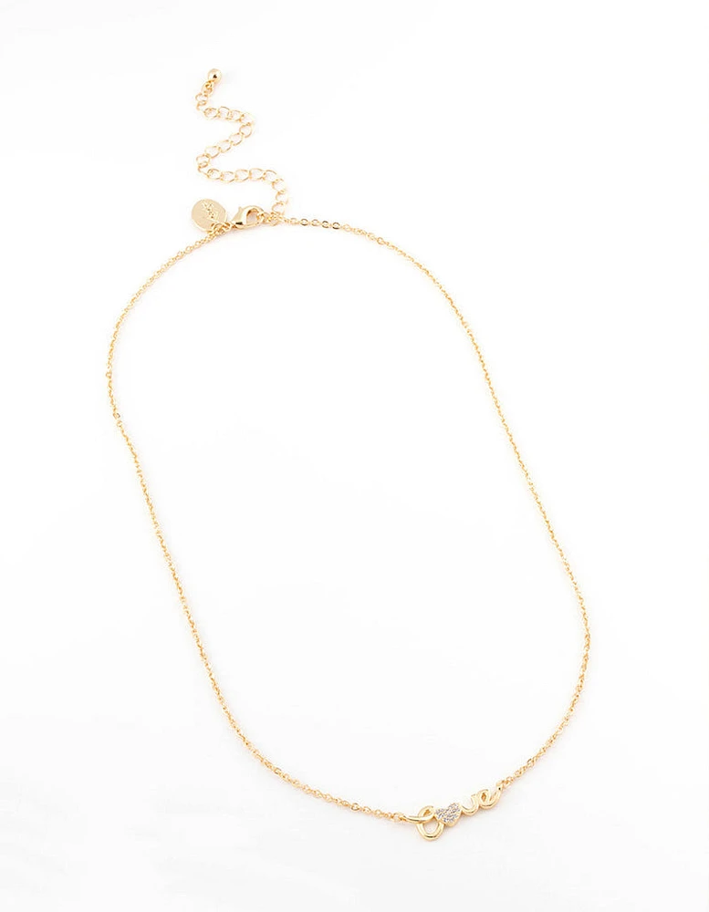 Gold Plated Cubic Zirconia Love Script Necklace