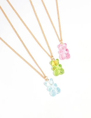 Gold Acrylic Gummy Bear Necklace 3-Pack