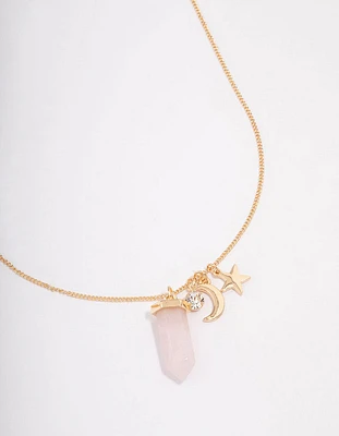 Gold Rose Quartz Celestial Charm Necklace