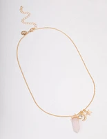 Gold Rose Quartz Celestial Charm Necklace